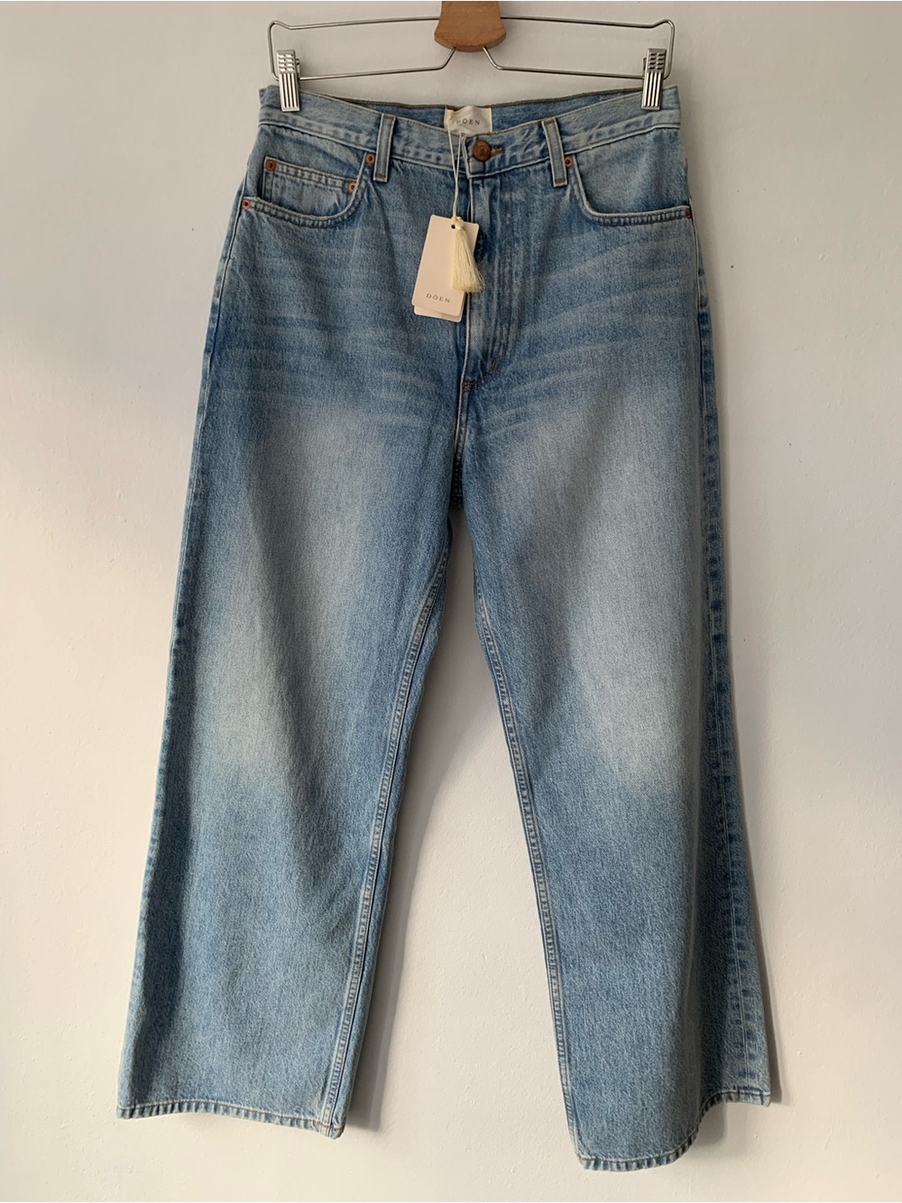 NWT Doen Tatum Denim Cotton High Waist Baggy Wide Jeans Biarritz Wash Light Blue